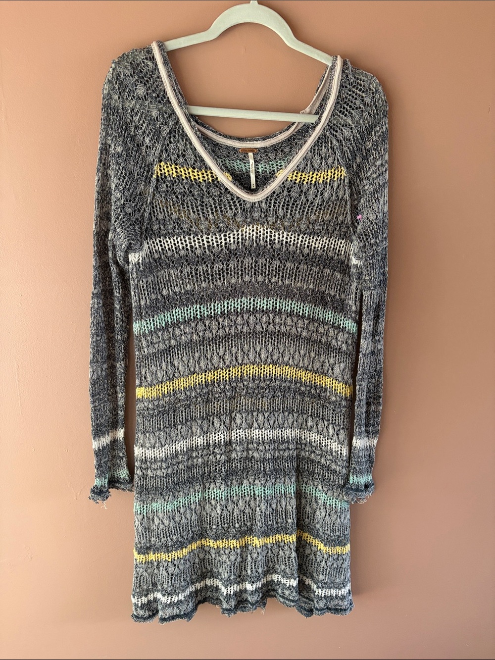 Free People Open Knit Long Tunic with Open Back